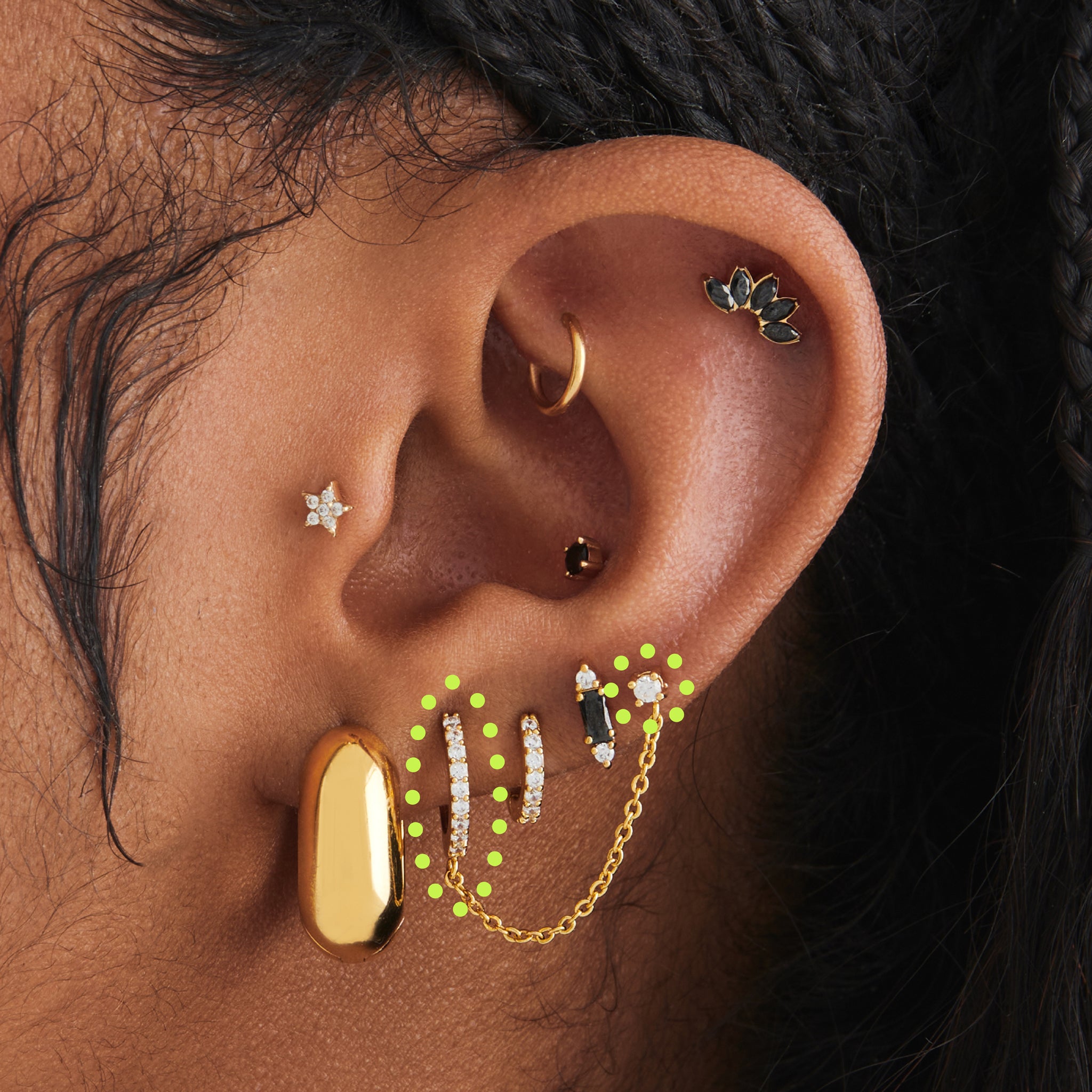 Alternative view of Chained Pave Huggie x CZ Stud